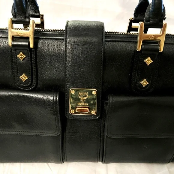 MCM-Black Leather top handle Bag